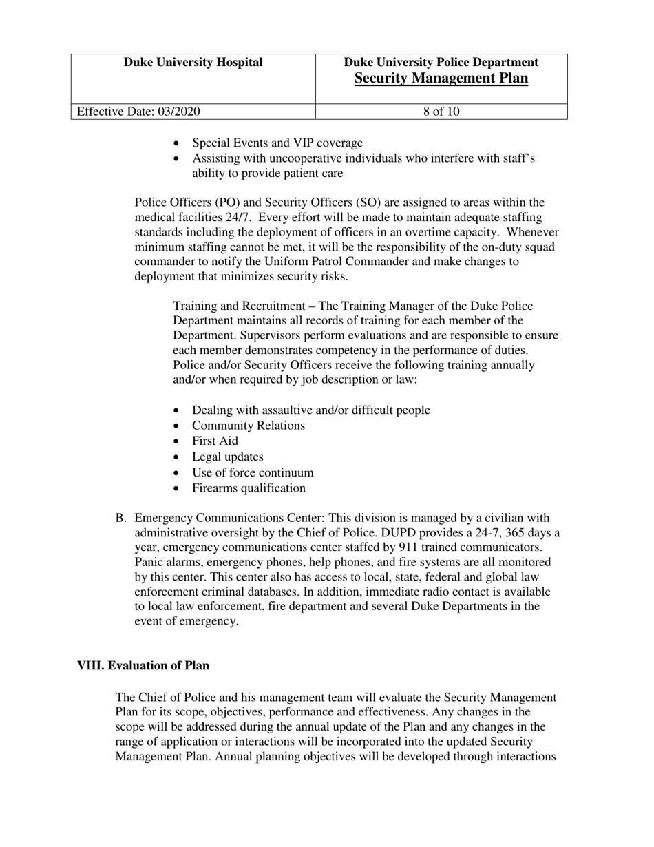 Security Management Plan - Duke University Police Department, Page 8
