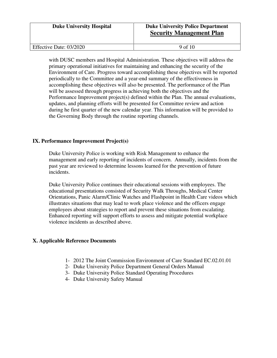 Security Management Plan - Duke University Police Department, Page 9