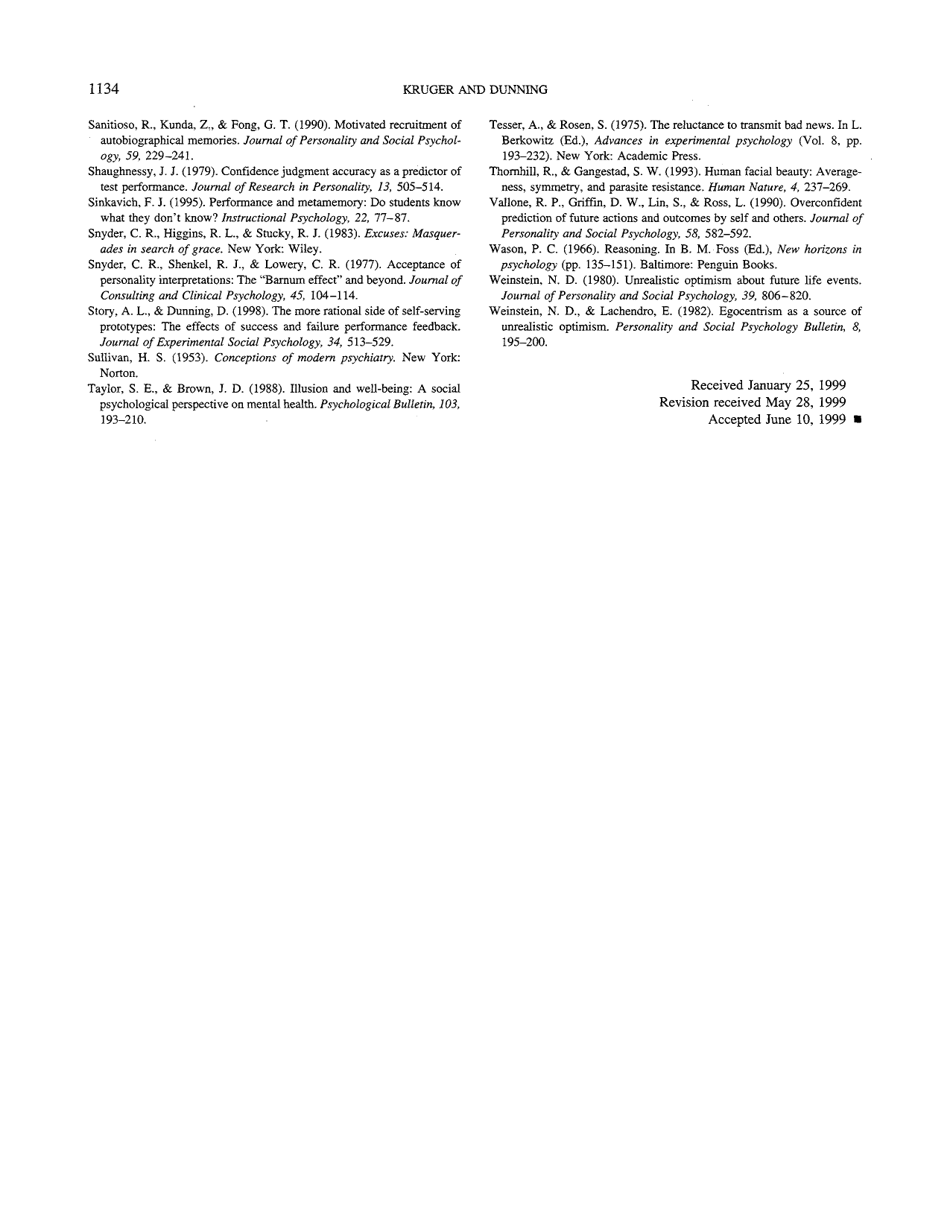 Unskilled and Unaware of It: How Difficulties in Recognizing Ones Own Incompetence Lead to Inflated Self-assessments - Justin Kruger, David Dunning, Journal of Personality and Social Psychology, Page 14