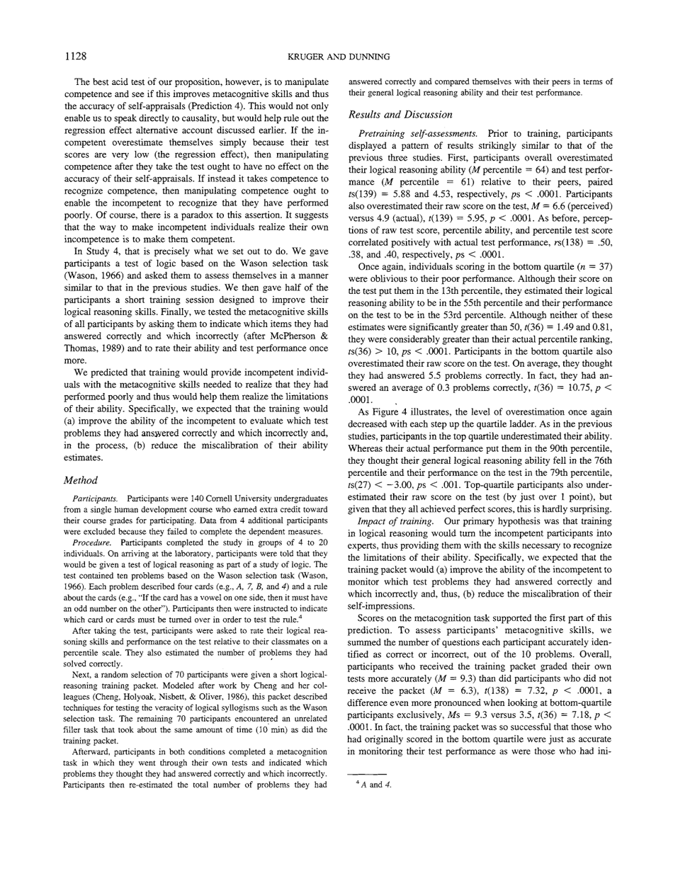 Unskilled and Unaware of It: How Difficulties in Recognizing Ones Own Incompetence Lead to Inflated Self-assessments - Justin Kruger, David Dunning, Journal of Personality and Social Psychology, Page 8