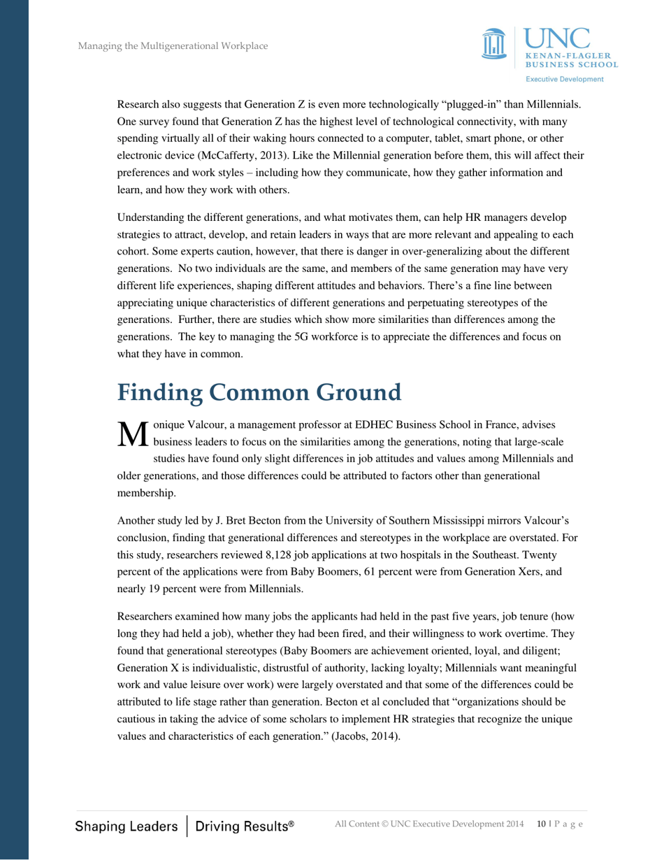 Managing the Multigenerational Workplace - Unc Executive Development, Page 10