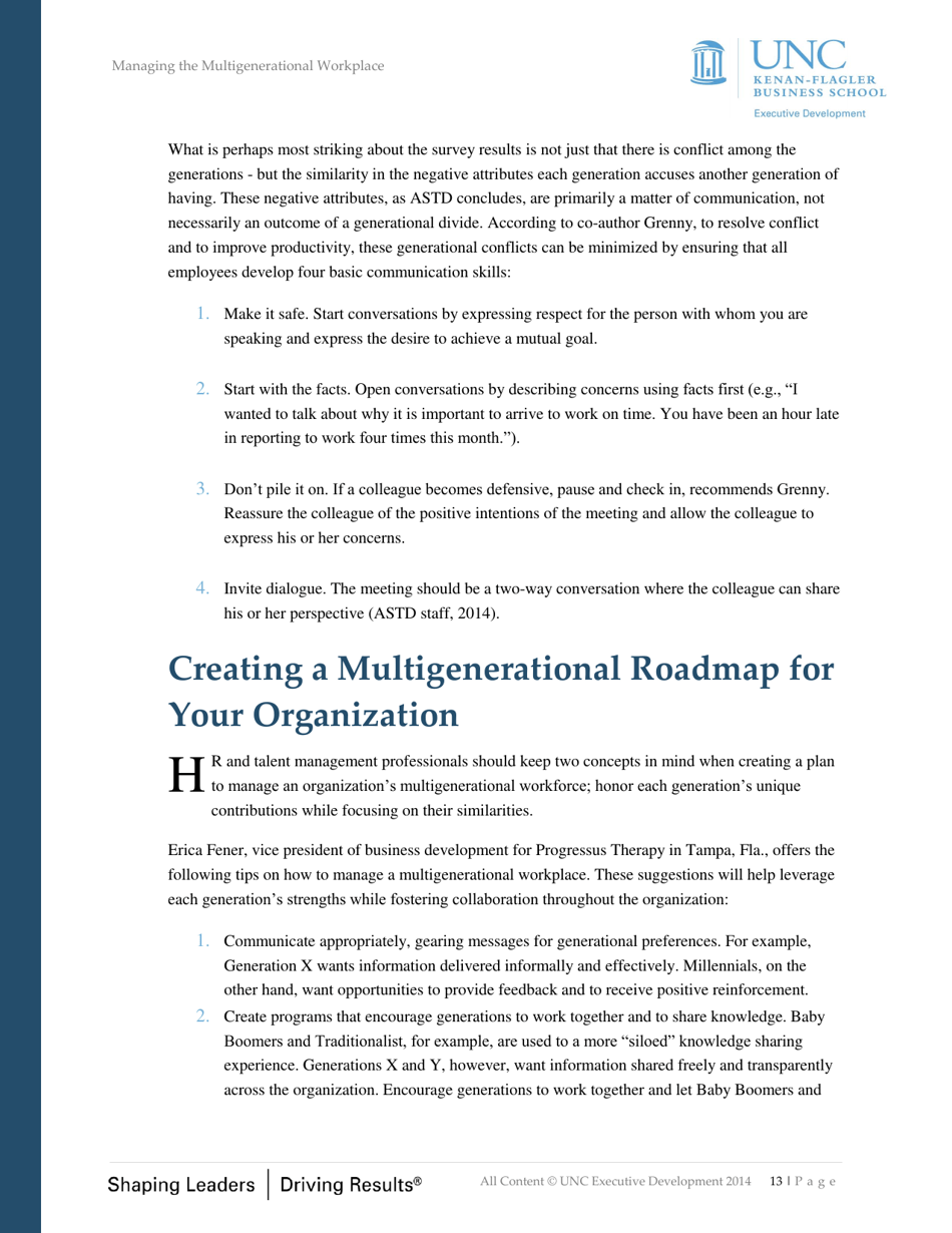 Managing the Multigenerational Workplace - Unc Executive Development, Page 13