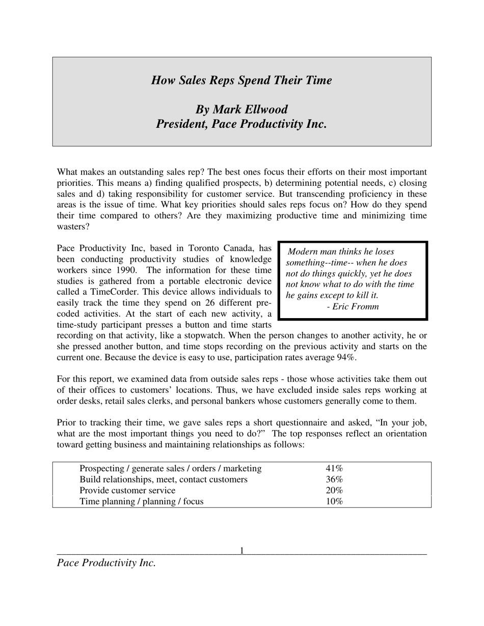 How Sales Reps Spend Their Time - Pace Productivity Inc., Page 2