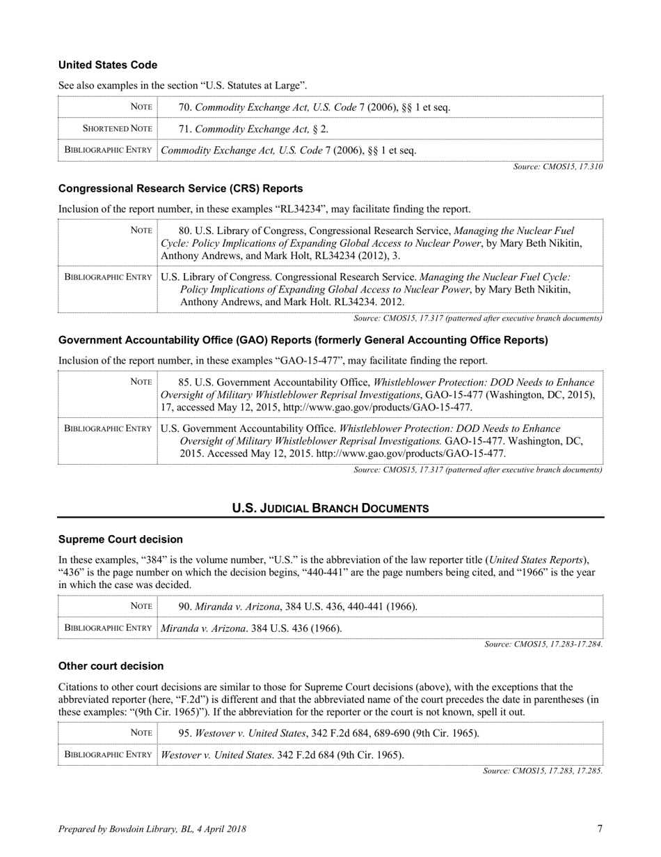 Chicago-Style Citation Quick Guide for Government Documents - Bowdoin College Library, Page 7
