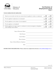 Verification of Employment Form - British Columbia, Canada, Page 2