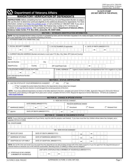 VA Form 21-0538 Mandatory Verification of Dependents