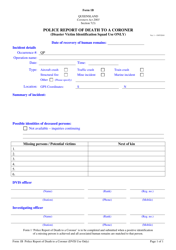 Document preview: Form 1B Police Report of Death to a Coroner - Queensland, Australia