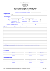 Form 1B SUPPLEMENTARY &quot;Human Remains Recovery Record&quot; - Queensland, Australia