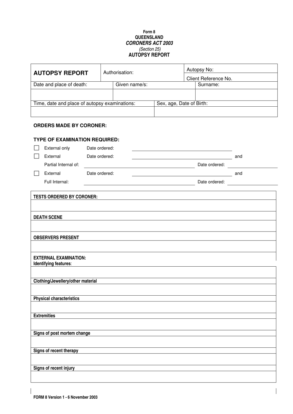 Form 20 Download Printable PDF or Fill Online Autopsy Report