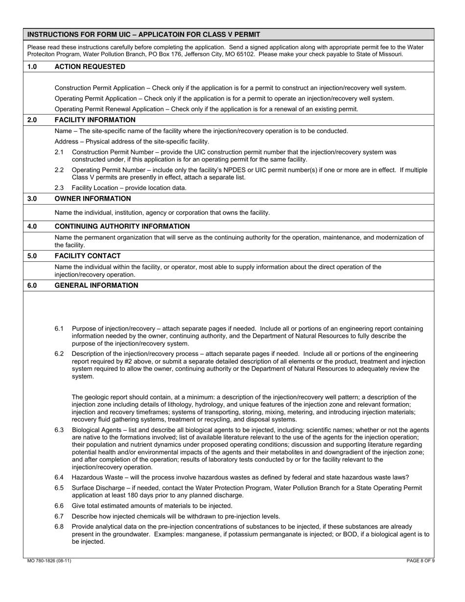 Form UIC (MO780-1826) Application for Class V Permit - Missouri, Page 8