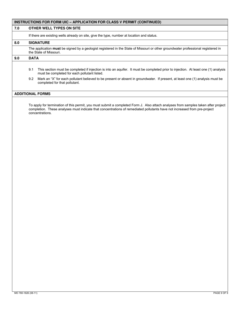 Form UIC (MO780-1826) Application for Class V Permit - Missouri, Page 9