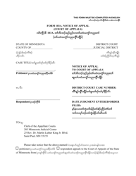 Form 103A Notice of Appeal - Minnesota (English/Karen)