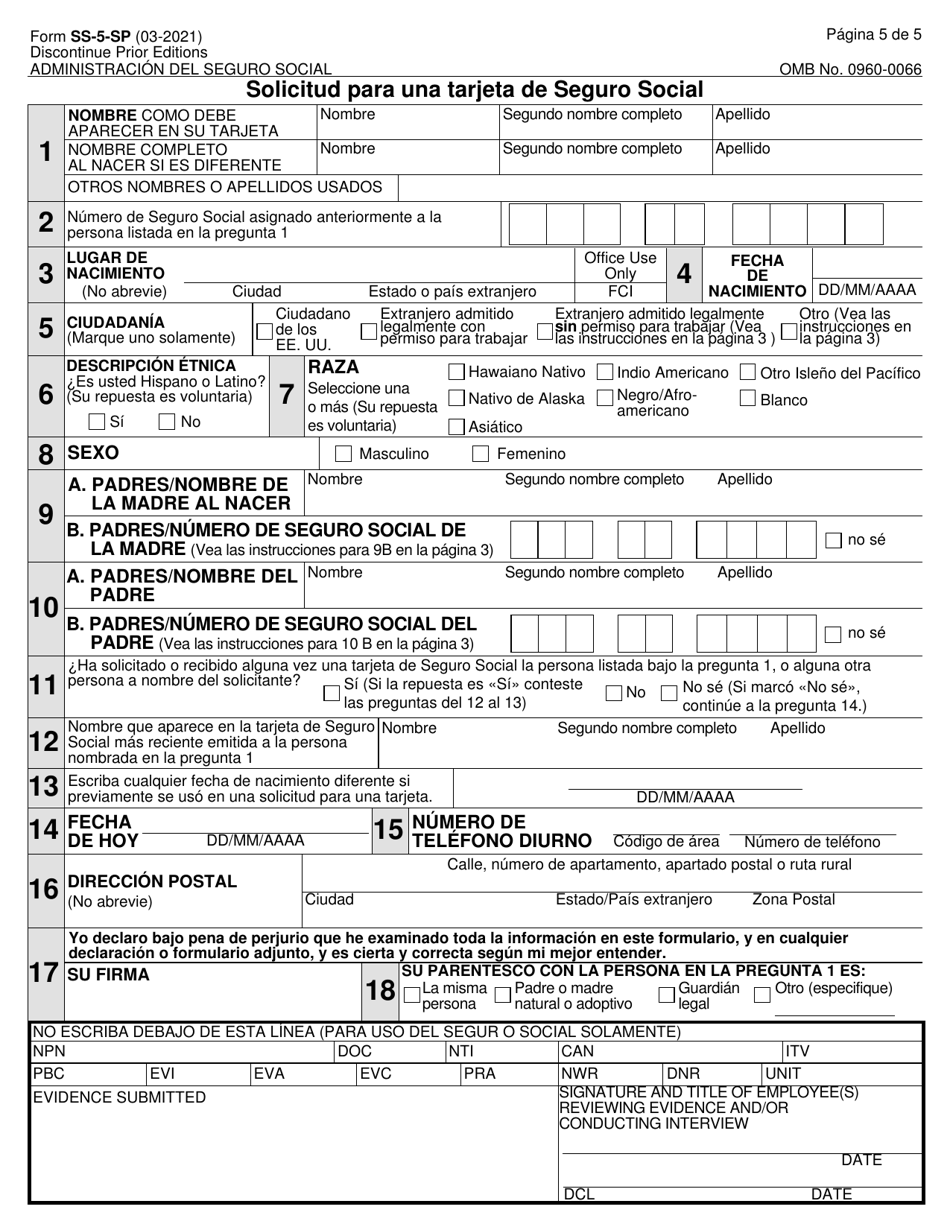 Formulario SS-5-SP Solicitud Para Una Tarjeta De Seguro Social (Spanish), Page 5