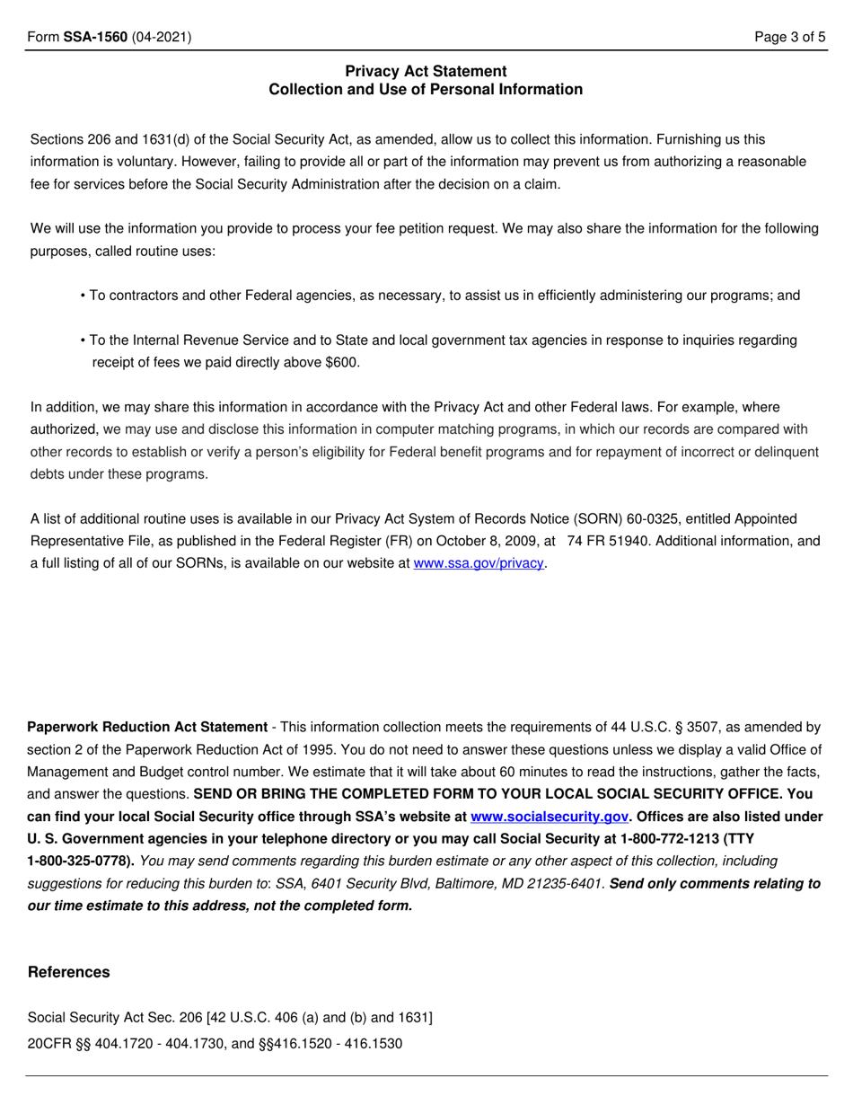 Form SSA-1560 Petition for Authorization to Charge and Collect a Fee for Services Before the Social Security Administration, Page 3