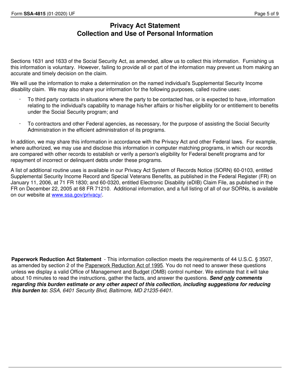 Form SSA-4815 Petition for Authorization to Charge and Collect a Fee for Services Before the Social Security Administration, Page 5