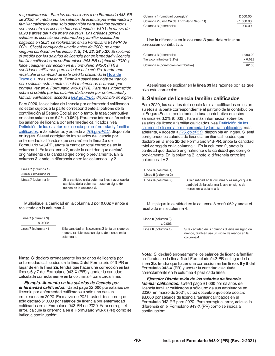 Instrucciones para IRS Formulario 943-X (PR) Ajuste a La Declaracion Federal Anual Del Patrono De Empleados Agricolas O Reclamacion De Reembolso (Puerto Rican Spanish), Page 10
