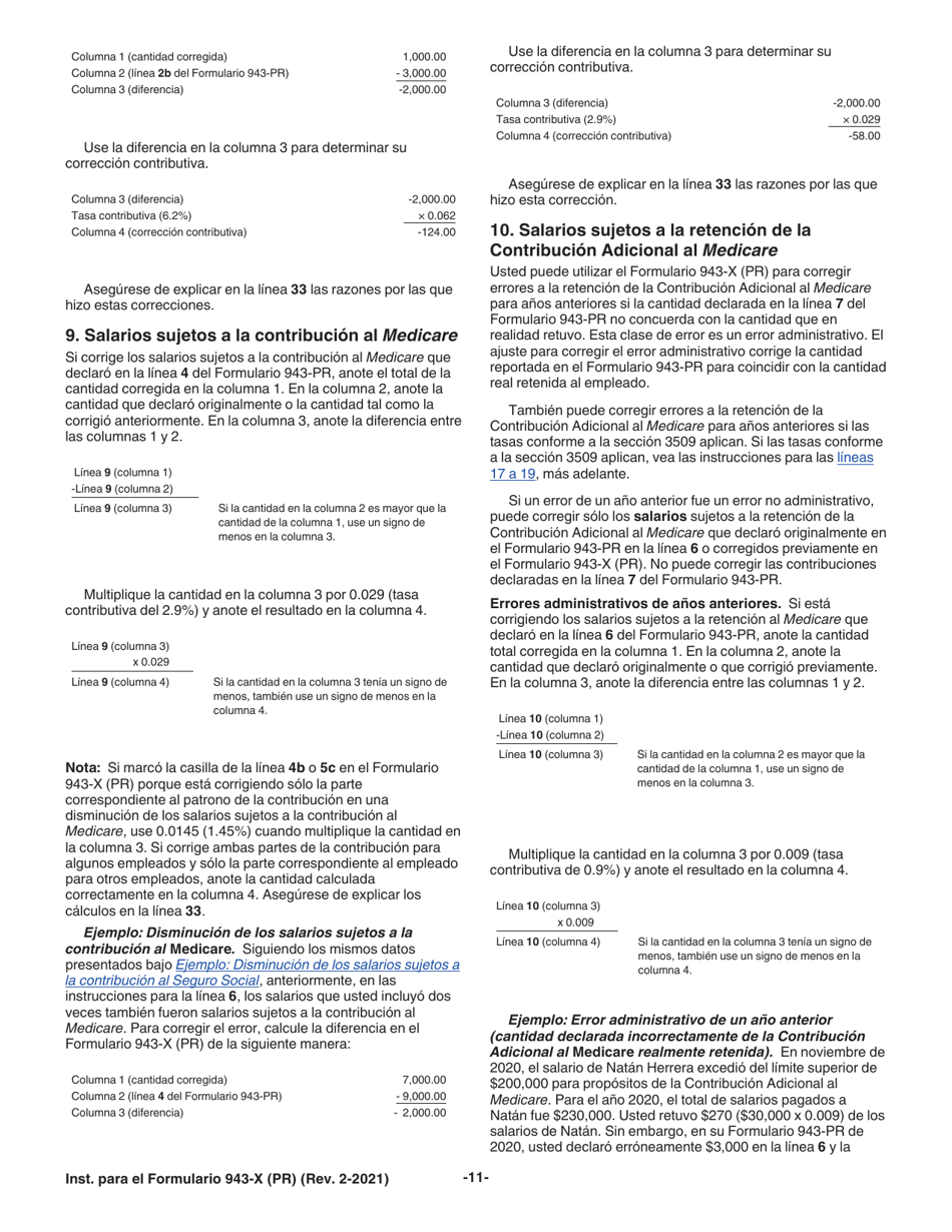 Instrucciones para IRS Formulario 943-X (PR) Ajuste a La Declaracion Federal Anual Del Patrono De Empleados Agricolas O Reclamacion De Reembolso (Puerto Rican Spanish), Page 11