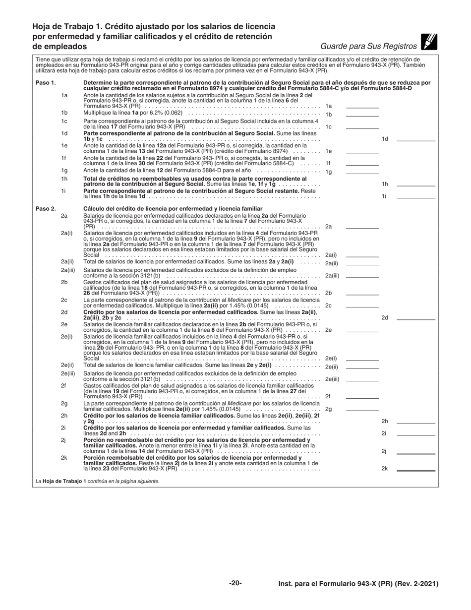 Instrucciones para IRS Formulario 943-X (PR) Ajuste a La Declaracion Federal Anual Del Patrono De Empleados Agricolas O Reclamacion De Reembolso (Puerto Rican Spanish), Page 20
