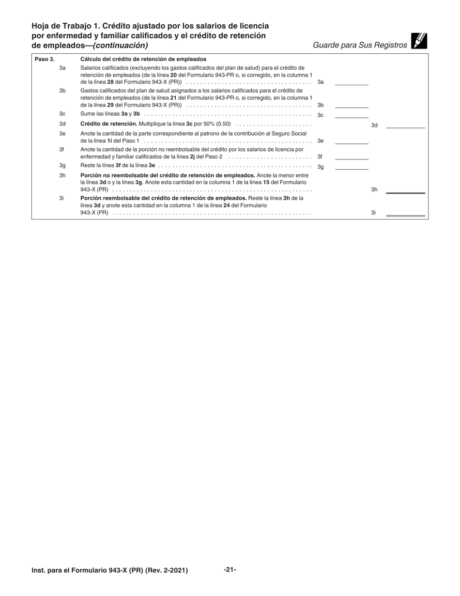Instrucciones para IRS Formulario 943-X (PR) Ajuste a La Declaracion Federal Anual Del Patrono De Empleados Agricolas O Reclamacion De Reembolso (Puerto Rican Spanish), Page 21