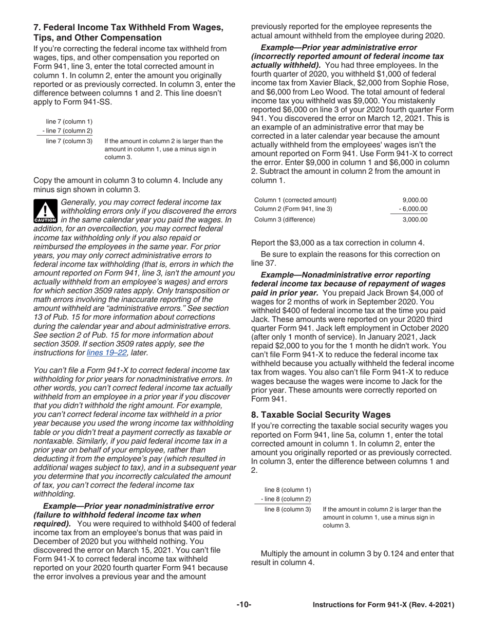 Instructions for IRS Form 941-X Adjusted Employers Quarterly Federal Tax Return or Claim for Refund, Page 10