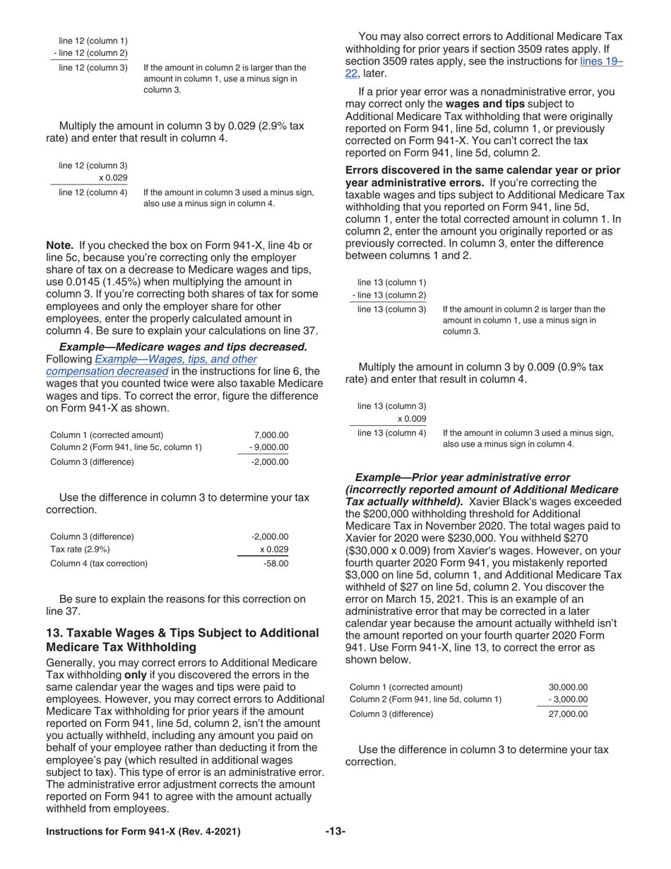 Instructions for IRS Form 941-X Adjusted Employers Quarterly Federal Tax Return or Claim for Refund, Page 13
