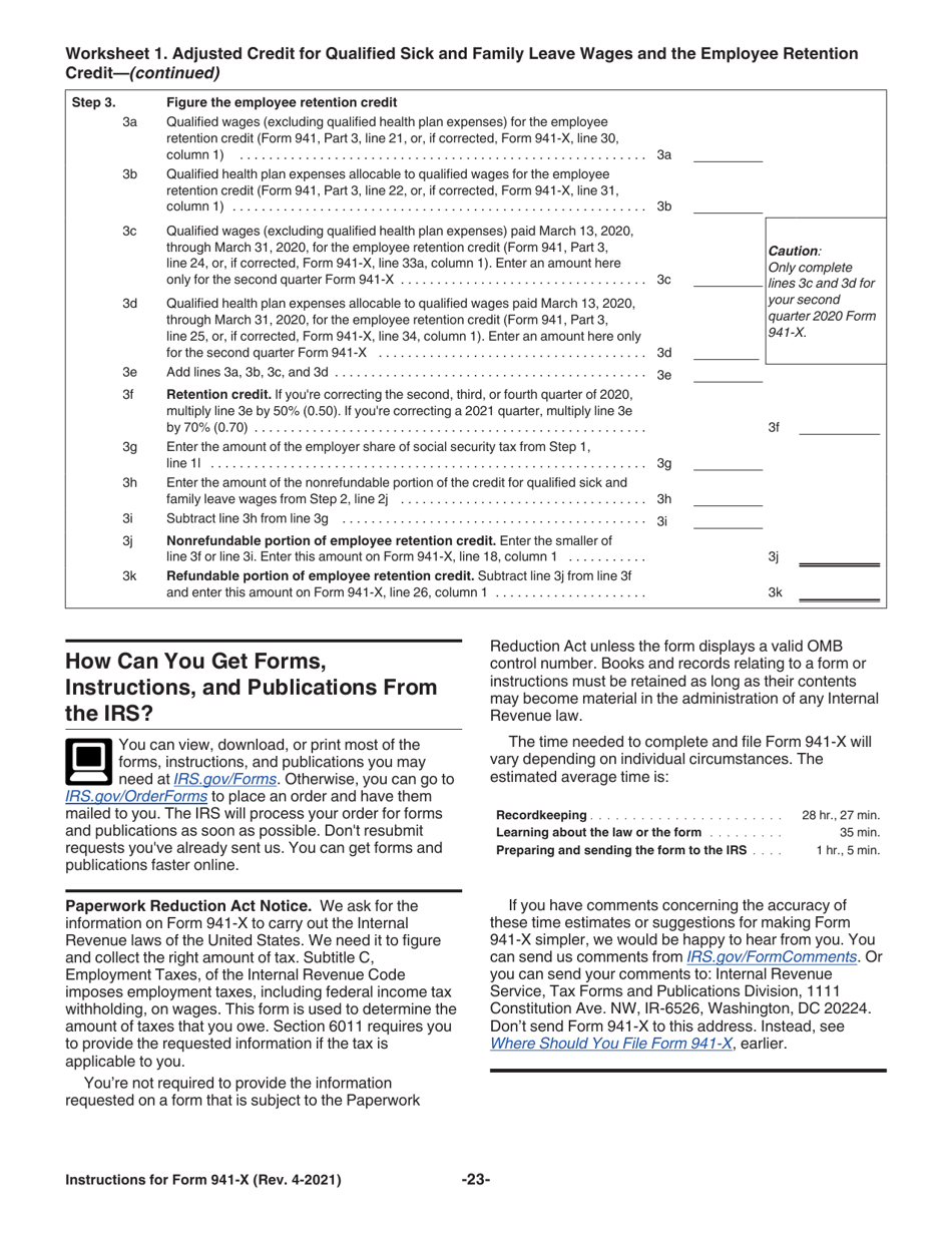 Instructions for IRS Form 941-X Adjusted Employers Quarterly Federal Tax Return or Claim for Refund, Page 23
