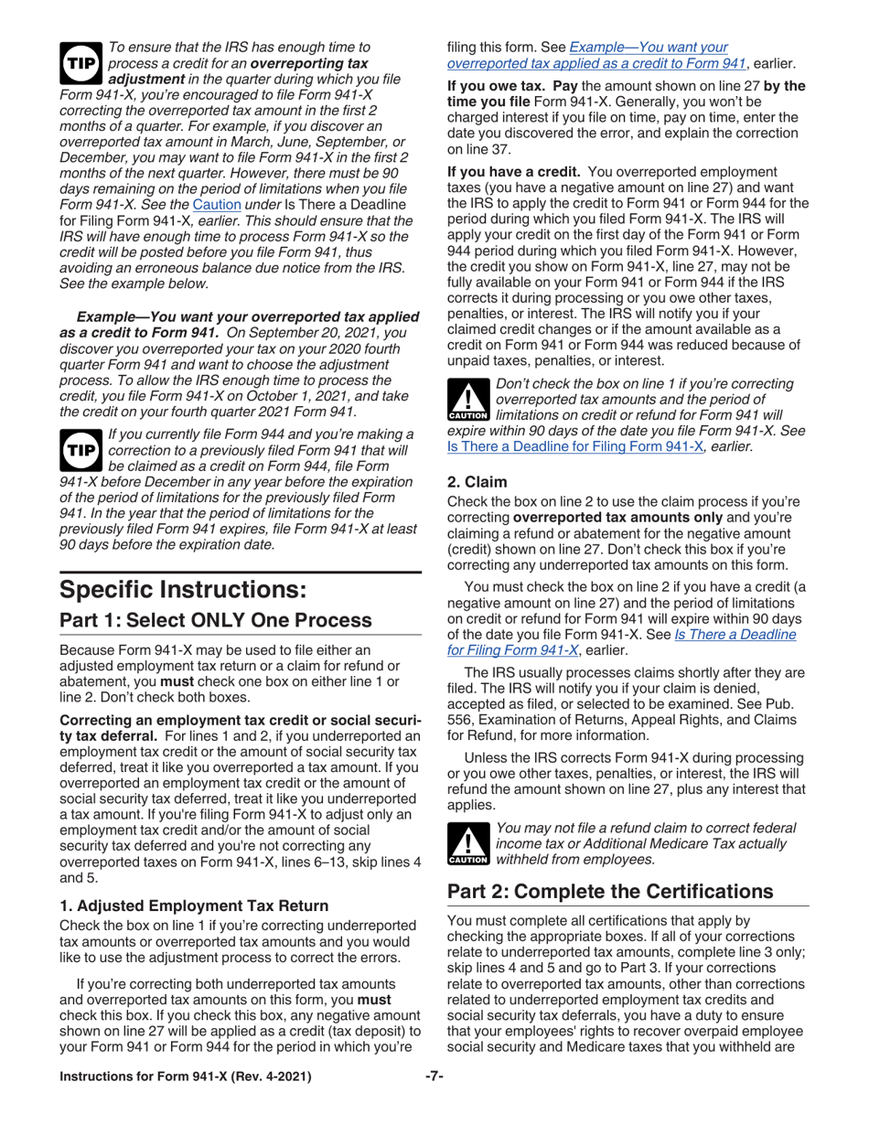 Instructions for IRS Form 941-X Adjusted Employers Quarterly Federal Tax Return or Claim for Refund, Page 7