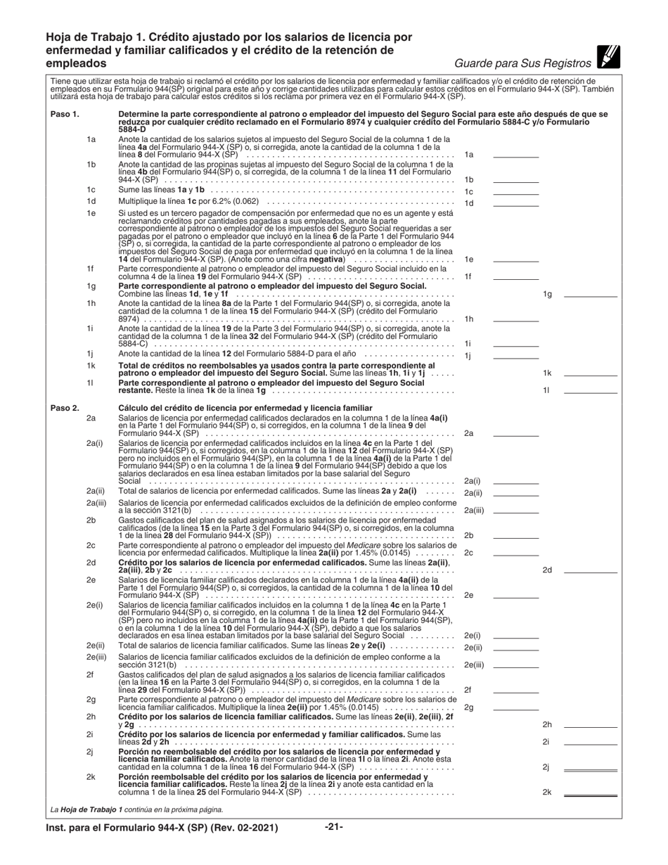 Instrucciones para IRS Formulario 944-X (SP) Ajuste a La Declaracion Federal Anual Del Empleador O Reclamacion De Reembolso (Spanish), Page 21
