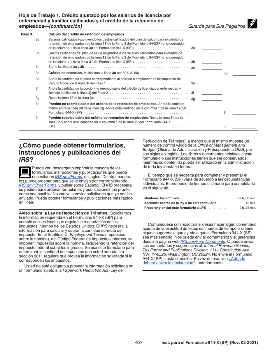 Instrucciones para IRS Formulario 944-X (SP) Ajuste a La Declaracion Federal Anual Del Empleador O Reclamacion De Reembolso (Spanish), Page 22