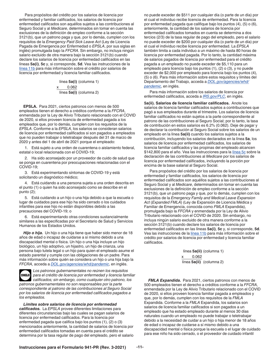 Instrucciones para IRS Formulario 941-PR Planilla Para La Declaracion Federal Trimestral Del Patrono (Puerto Rican Spanish), Page 11