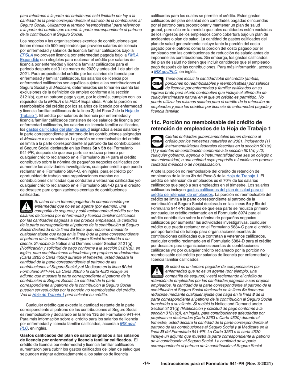 Instrucciones para IRS Formulario 941-PR Planilla Para La Declaracion Federal Trimestral Del Patrono (Puerto Rican Spanish), Page 14