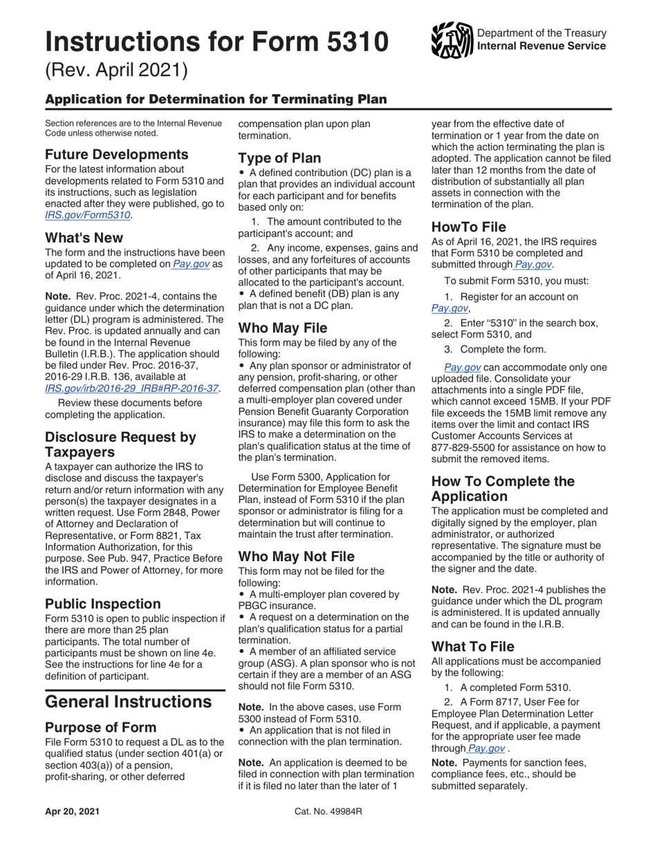 Instructions for IRS Form 5310 Application for Determination for Terminating Plan, Page 1