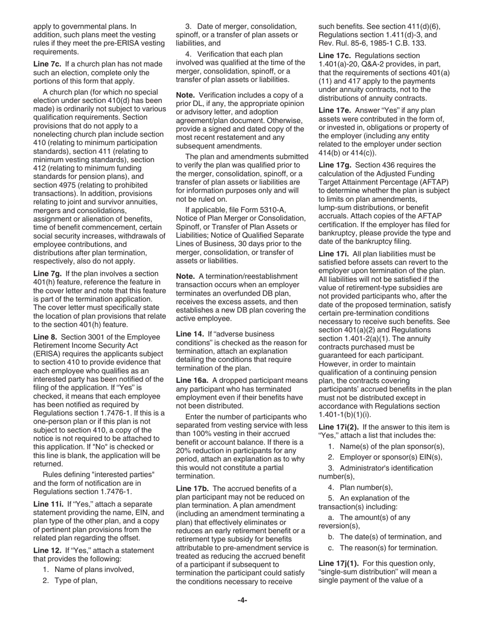 Instructions for IRS Form 5310 Application for Determination for Terminating Plan, Page 4