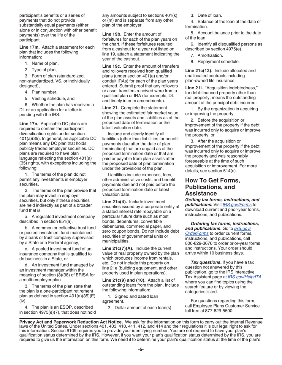 Instructions for IRS Form 5310 Application for Determination for Terminating Plan, Page 5