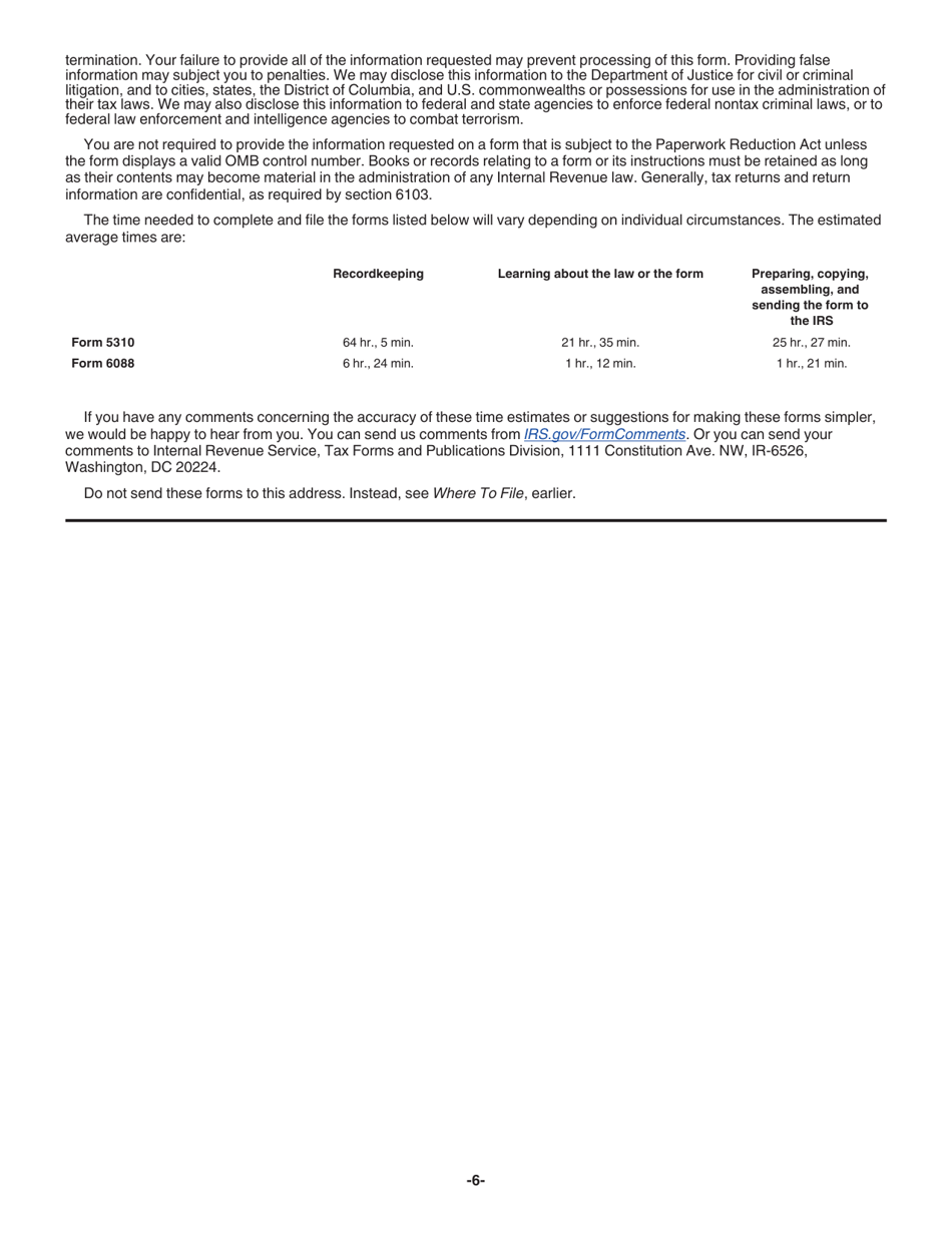 Instructions for IRS Form 5310 Application for Determination for Terminating Plan, Page 6