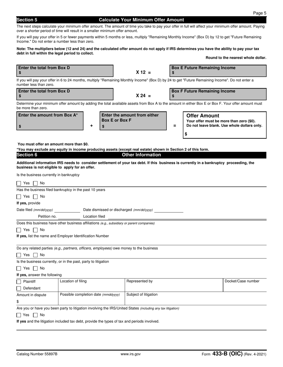 IRS Form 433-B (OIC) Collection Information Statement for Businesses, Page 5