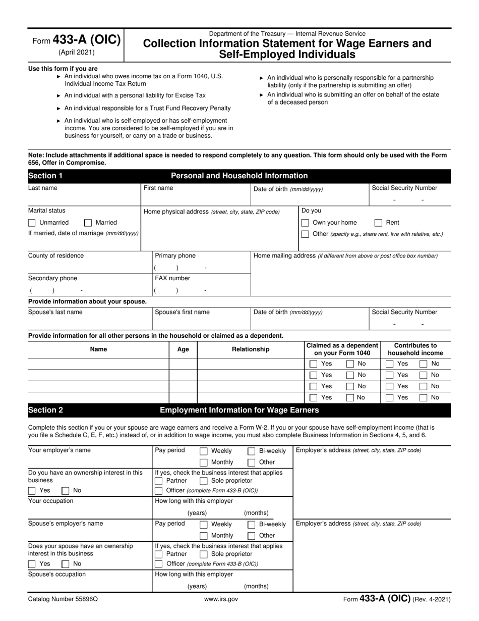IRS Form 433A (OIC) Download Fillable PDF or Fill Online Collection