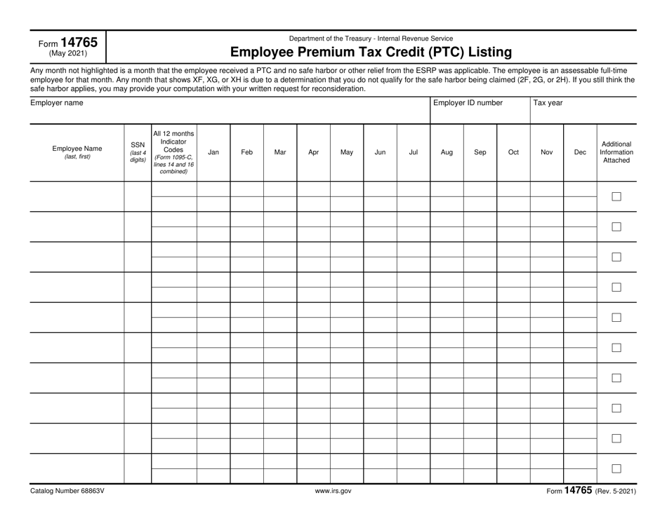 IRS Form 14765 Download Fillable PDF or Fill Online Employee Premium