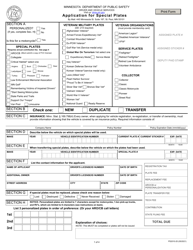 Form PS2010 &quot;' application for Special Plates&quot; - Minnesota