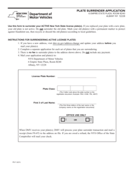 Form PD-7 &quot;Plate Surrender Application&quot; - New York