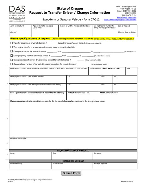 Form 07-012  Printable Pdf