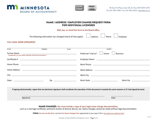 &quot;Name/Address/Employer Change Request Form for Individual Licensees&quot; - Minnesota