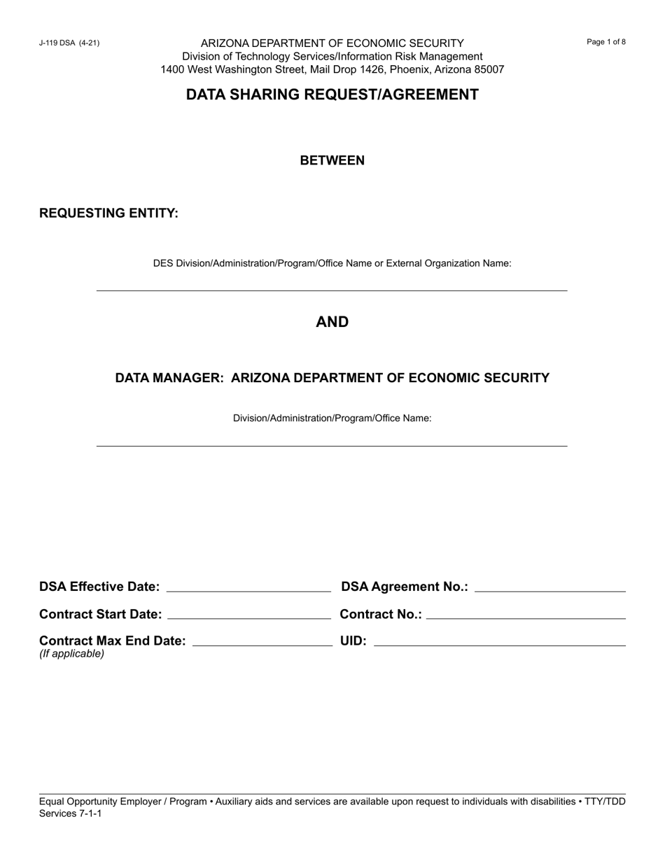 Form J-119 Data Sharing Request / Agreement - Arizona, Page 1