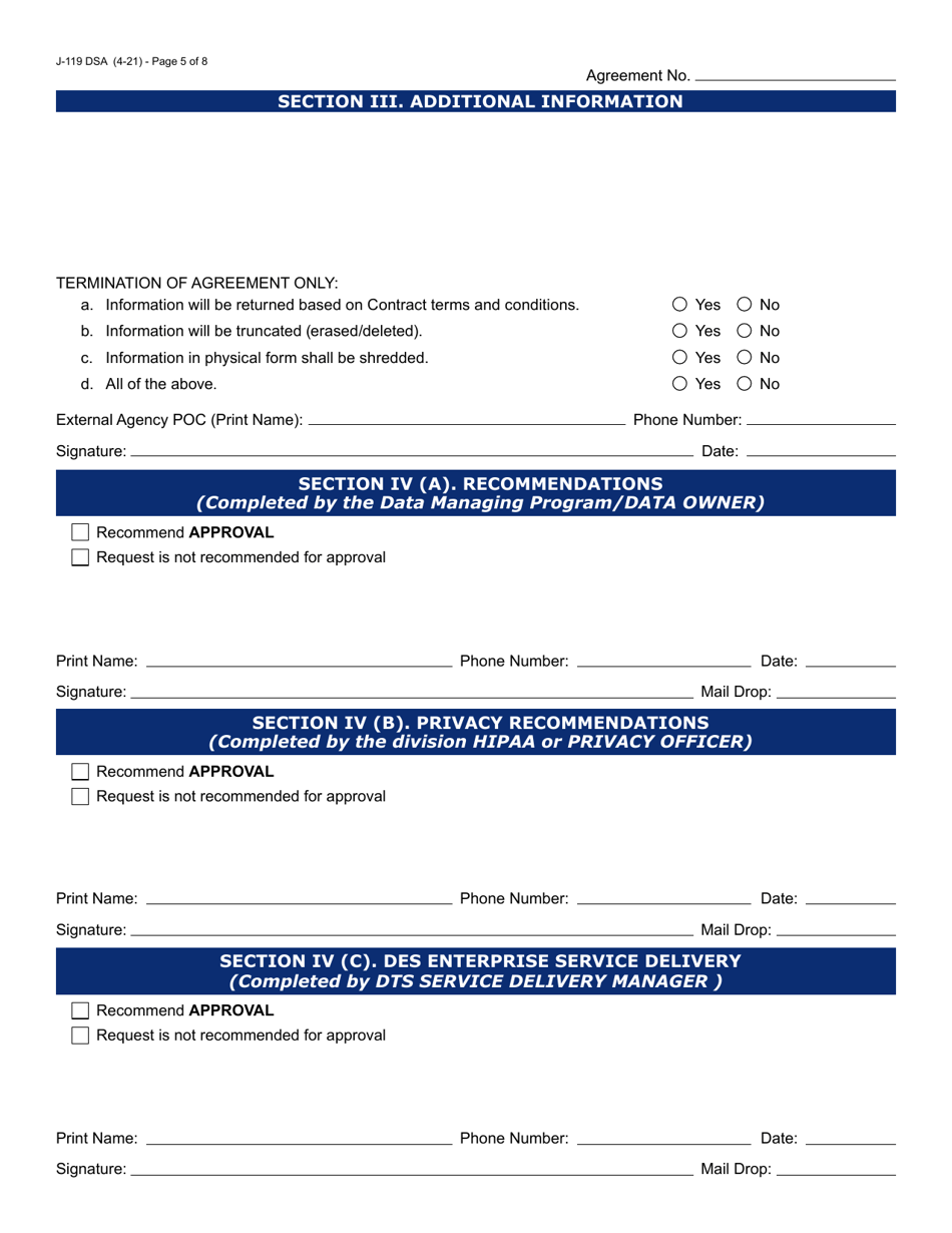 Form J-119 Data Sharing Request / Agreement - Arizona, Page 5