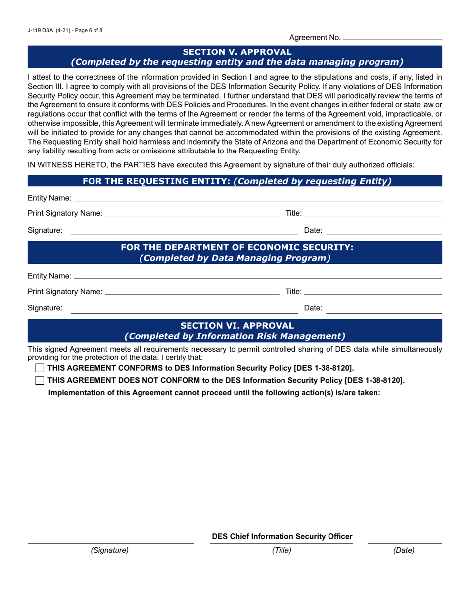 Form J-119 Data Sharing Request / Agreement - Arizona, Page 6