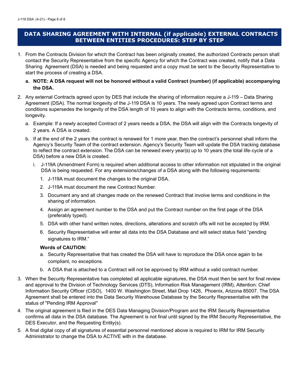 Form J-119 Data Sharing Request / Agreement - Arizona, Page 8