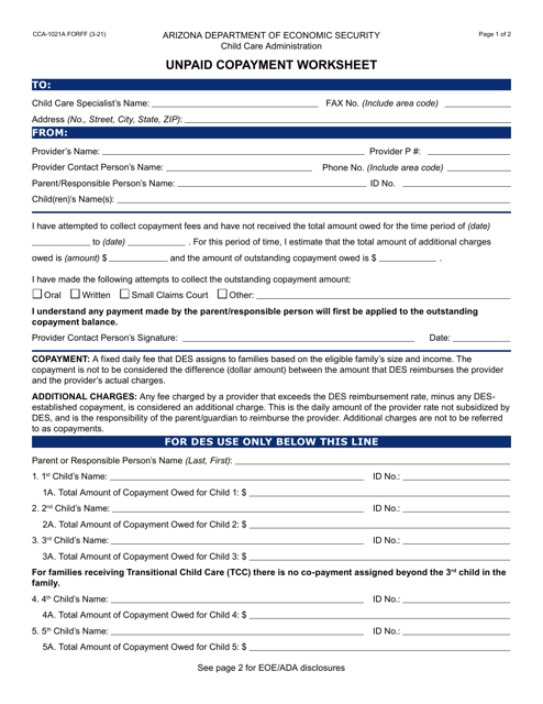 Form CCA-1021A  Printable Pdf