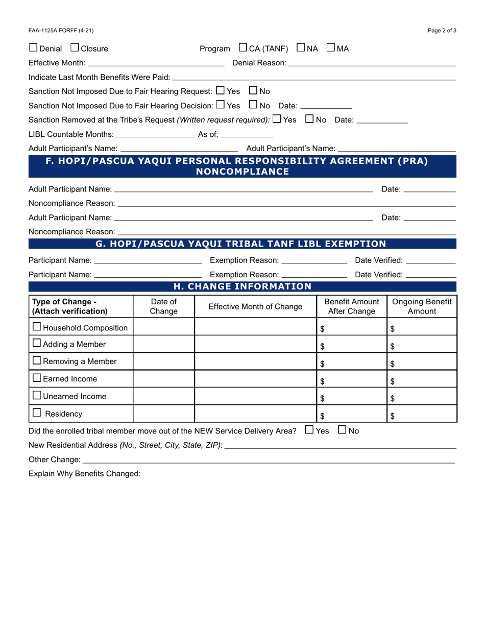 Form FAA-1125A Tribal / FAA - Turn Around Document (Tad) - Arizona, Page 2