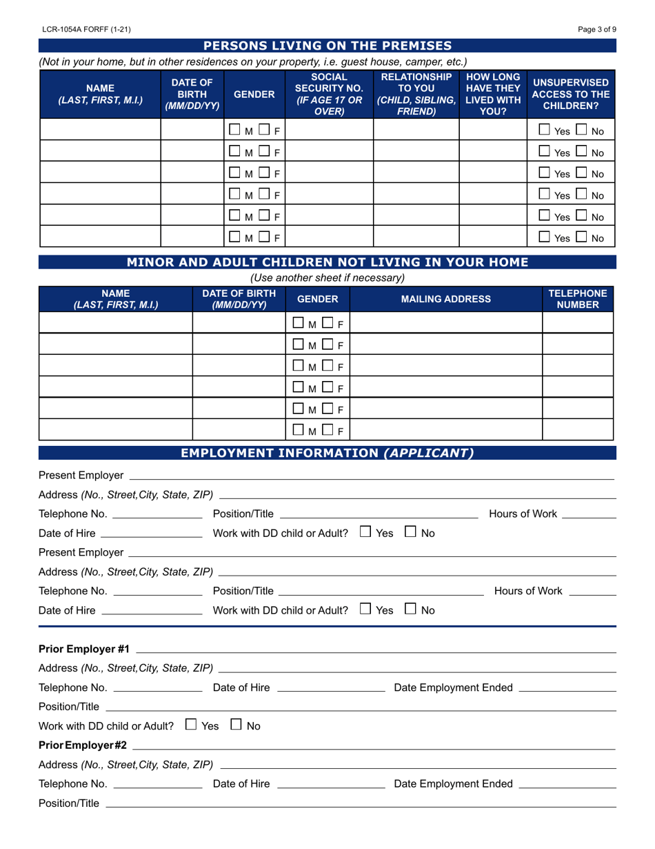 Form LCR-1054A Initial Application Worksheet - Arizona, Page 3
