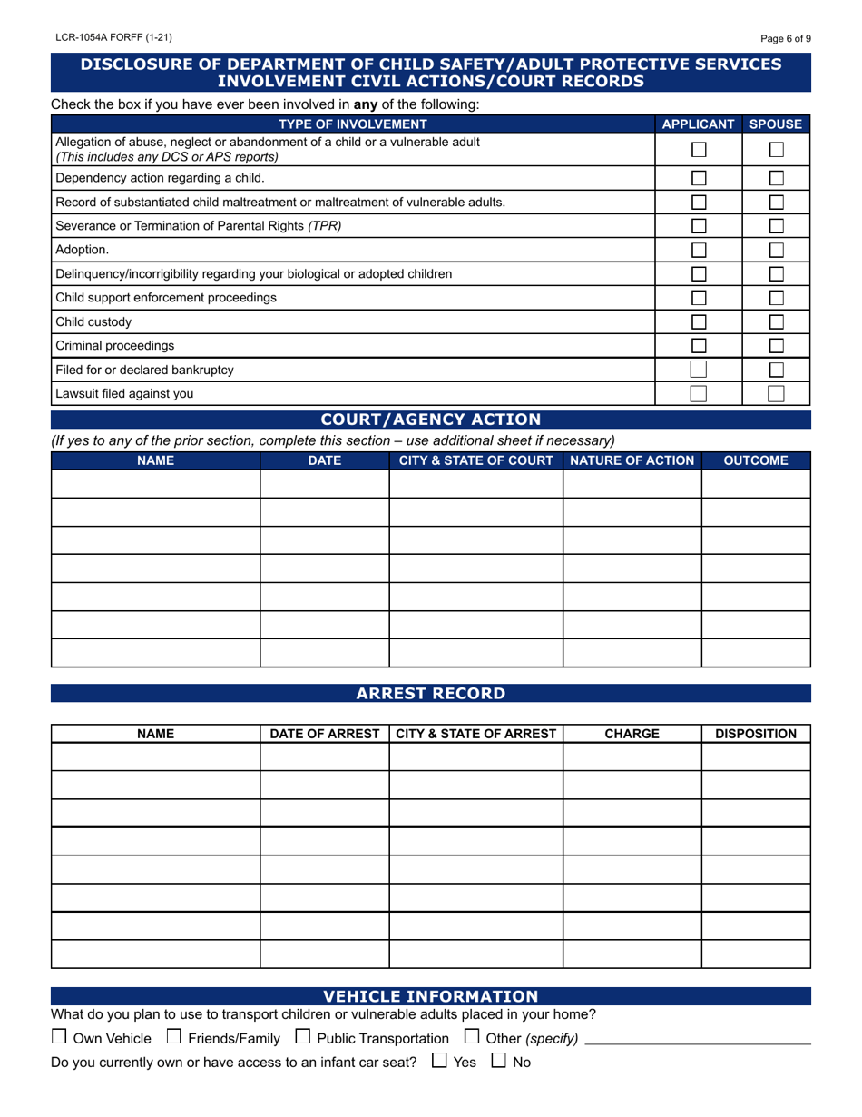 Form LCR-1054A Initial Application Worksheet - Arizona, Page 6